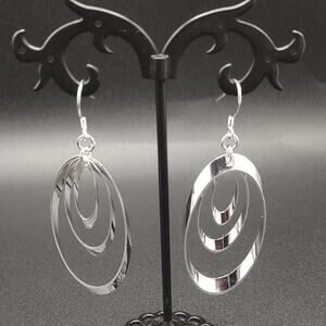 925 Silver Triple Hoop Earrings Dangle Hook Vintage Retro Fashion Birthday Gift